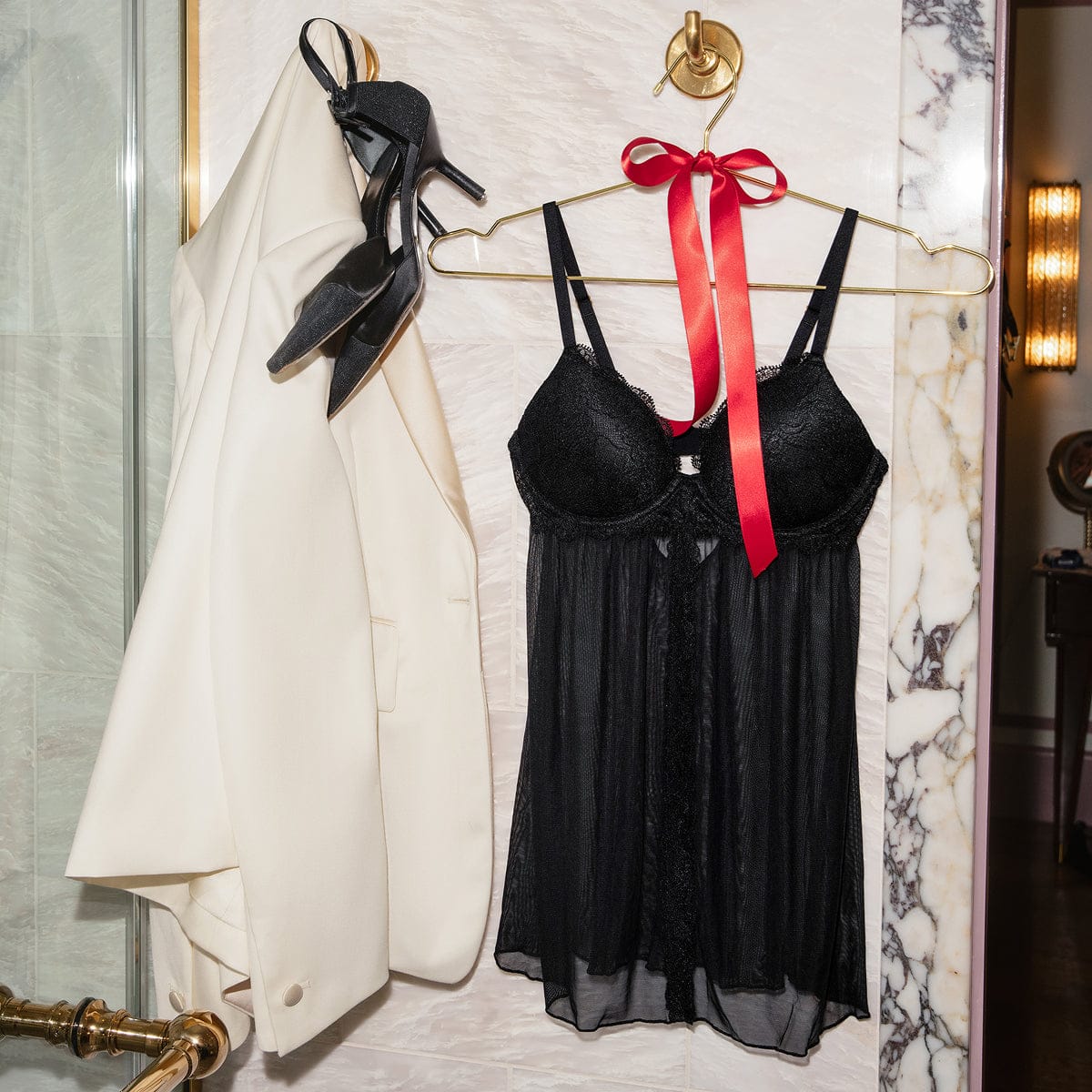 Lace Lift Up Babydoll Set Black