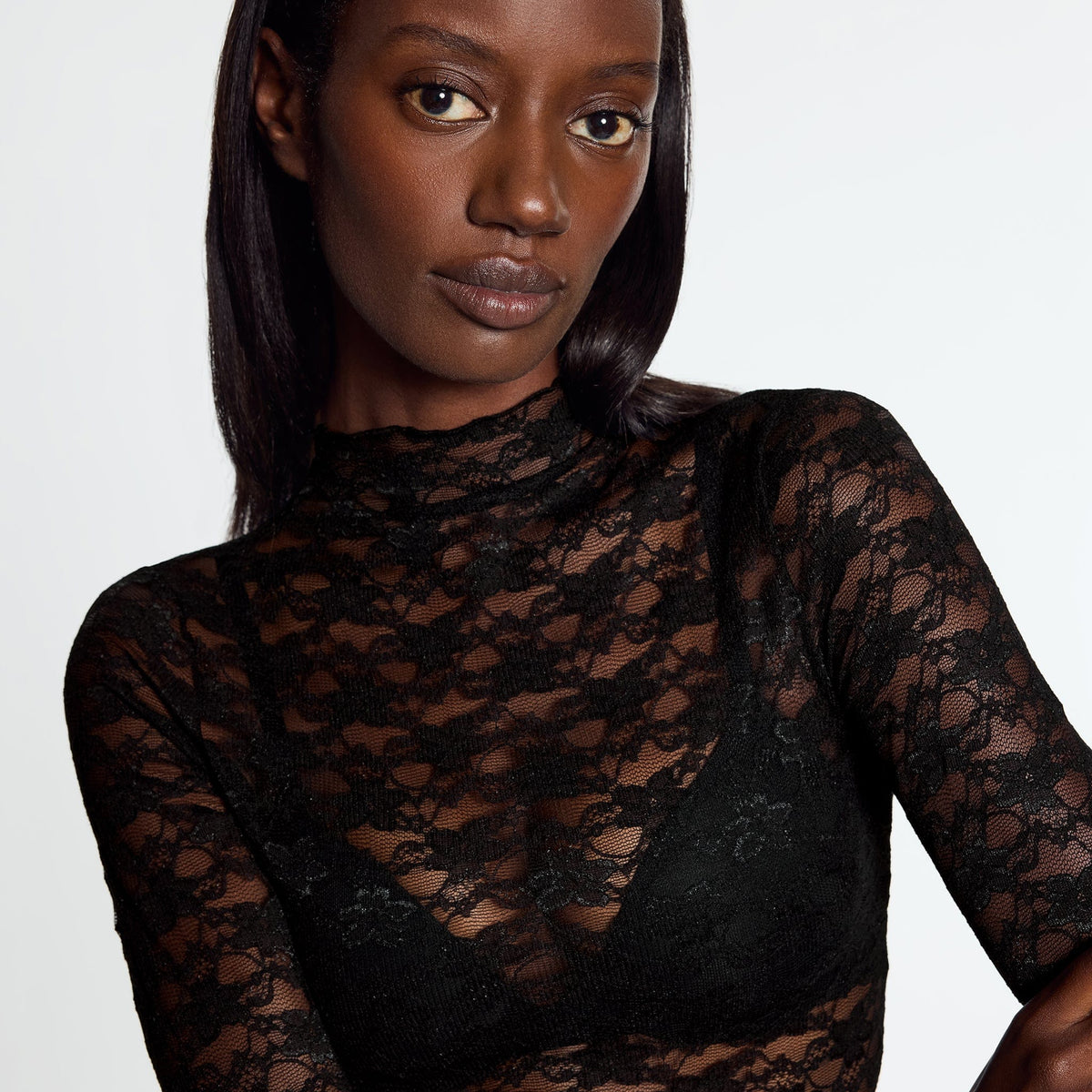 Lace Long Sleeve Top Black