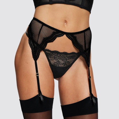 Lace String Thong Black