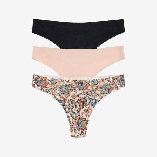 Simply Smooth No Show Thong 3 Pack Mesa/Buff/Black
