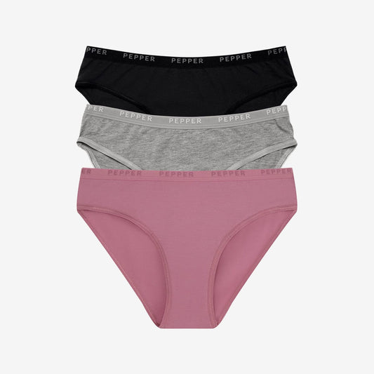Supima® Cotton Bikini 3 Pack Lilas/Heather Grey/Black