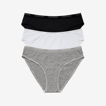 Supima® Cotton Bikini 3 Pack Heather Grey/White/Black