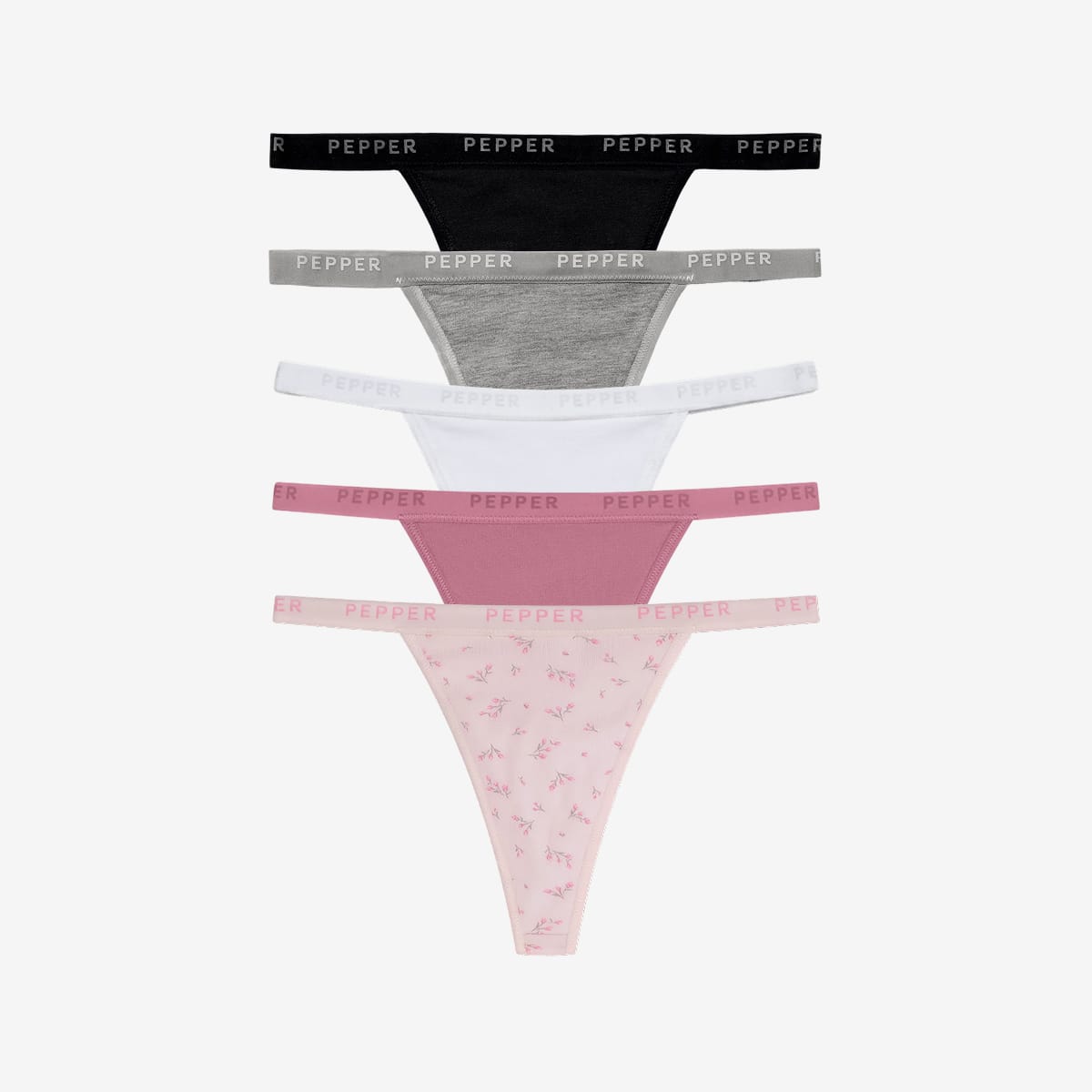 Supima® Cotton String Thong 5 Pack Black/Heather Grey/White/Lilas/La Vie