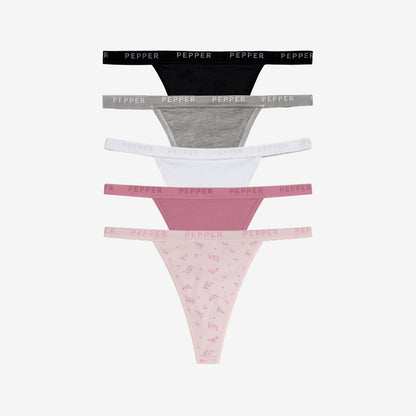 Supima® Cotton String Thong 5 Pack Black/Heather Grey/White/Lilas/La Vie