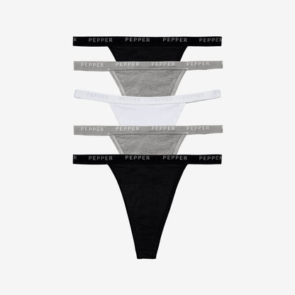 Supima® Cotton String Thong 5 Pack Black/Heather Grey/White