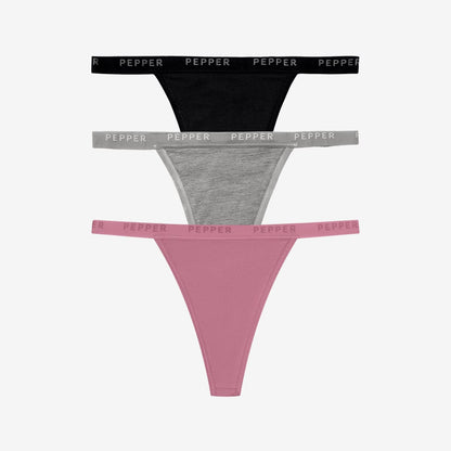 Supima® Cotton String Thong 3 Pack Lilas/Heather Grey/Black