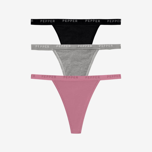 Supima® Cotton String Thong 3 Pack Lilas/Heather Grey/Black