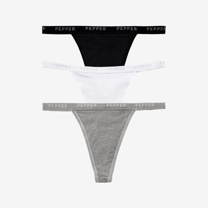 Supima® Cotton String Thong 3 Pack Heather Grey/White/Black