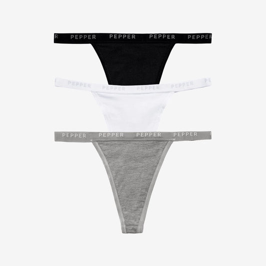 Supima® Cotton String Thong 3 Pack Heather Grey/White/Black