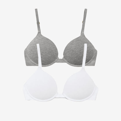 Supima® Cotton Lift Up Bra Duo White/Heather Grey