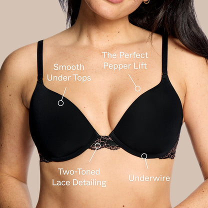Smooth Lace Lift Up Bra Black Two-Tone